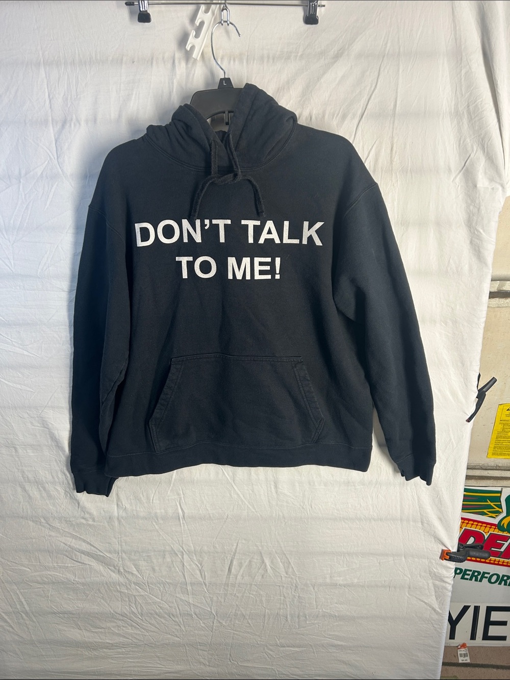 Port and Company Black Hoodie Sweatshirt with White "DON'T TALK TO ME!" Print